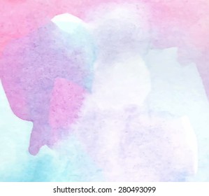 Watercolor pastel violet pink blue hand drawn paper texture background. Wet brush painted abstract vector illustration. Colorful design card for banner, wallpaper, decoration, web, print, template