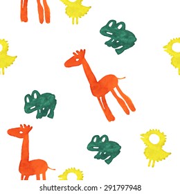 watercolor pattern animal cartoon isolated on white background, vector illustration