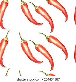 Watercolor pattern with cayenne pepper. Hand painting. Watercolor. Seamless pattern for fabric, paper and other printing and web projects.