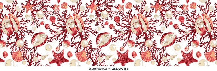 watercolor pattern with coral reef. Underwater wallpaper. sea pattern with tropical aquatic life