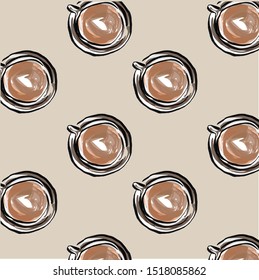 Watercolor pattern with cup of coffee. 
