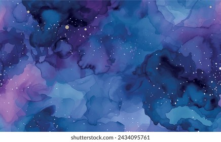 watercolor pattern dark blue and purple tones with added sparkles create a deep, cosmic atmosphere	
