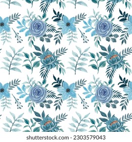 watercolor pattern of dark blue roses and leaves