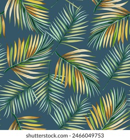 Watercolor pattern with exotic flowers and leaves. Seamless botanical pattern. Tropical background. 