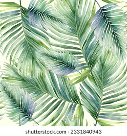 Watercolor pattern with exotic leaves. Seamless realistic vector botanical pattern. Watercolor tropical background. 