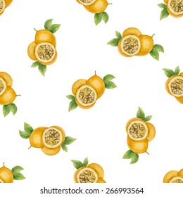 Watercolor pattern of fruit,Passion fruit. Vector illustration.