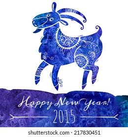 Watercolor pattern goat. Chinese astrological sign. New Year 2015. Vector illustration