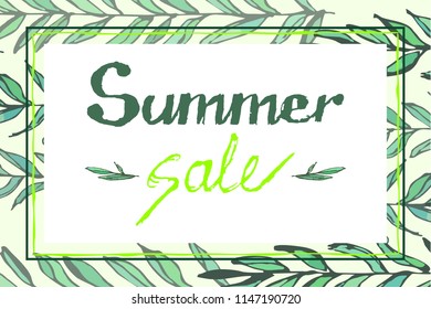 Watercolor pattern, green tropical leaves on a bright background. Modern stylish graphic background for invitations, cards, business cards, flyers, covers, congratulations, posters, banners