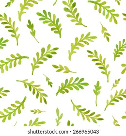 Watercolor pattern of leaves and twigs. Vector seamless floral pattern. 