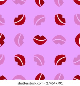 Watercolor pattern made from rad lips on the pink background.