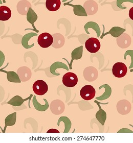 Watercolor pattern made from red berries and green branches.