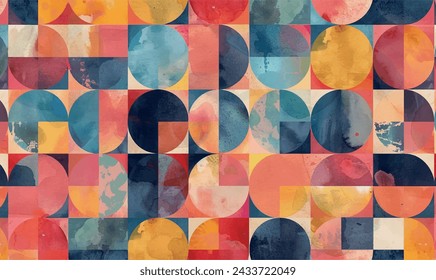 watercolor pattern mixing various bright colors and geometric shapes creates an interesting abstract pattern