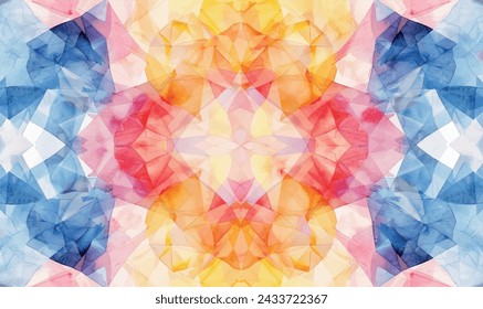 watercolor pattern mixing various bright colors and geometric shapes creates an interesting abstract pattern reminiscent of a kaleidoscope	
 svg