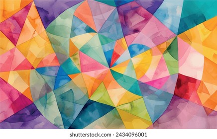 Aquarellmuster Das Mischen verschiedener heller Farben und geometrischer Formen erzeugt ein interessantes abstraktes Muster, das an ein Kaleidoskop erinnert