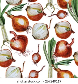 Watercolor pattern with onion on a white background. Vector.
