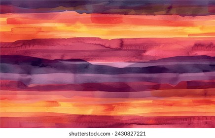 watercolor pattern orange, red, and violet create a sunset palette, with streaks of light on the horizon