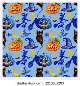 Watercolor pattern seamless heppy halloween backgraund