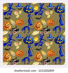 Watercolor pattern seamless heppy halloween backgraund