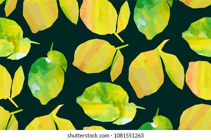 Watercolor pattern seamless lemon on white background. Eco, fresh, organic food. Watercolor hand drawn.Yellow fruits.