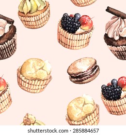Watercolor pattern  Sweets. Hand painting. Watercolor. Seamless pattern for fabric, paper and other printing and web projects.