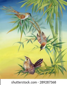 Watercolor pattern with tropical birds vector illustration
