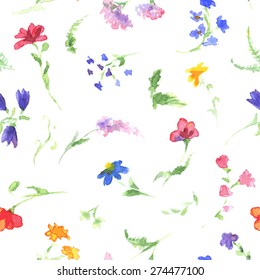 Watercolor pattern with wildflowers. Seamless vector pattern.
