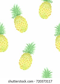 Watercolor pattern of yellow classic pineapples, seamless texture in vector of tropic fruit plant