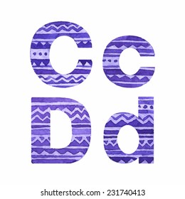 Watercolor patterned letters C and D.