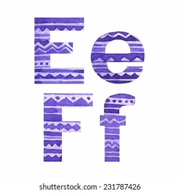 Watercolor patterned letters E and F.