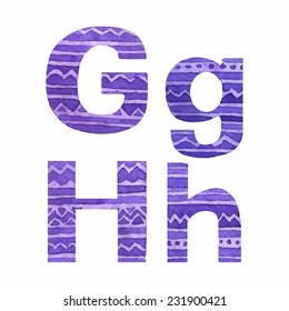 Watercolor patterned letters G and H.
