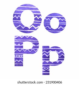 Watercolor patterned letters O and P.