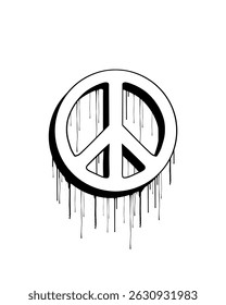 Watercolor peace sign in graffiti style drips