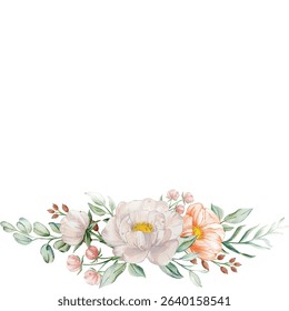 Watercolor Peach and Cream Floral Arrangement with Greenery