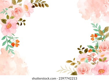 Watercolor peach flower frame for wedding, birthday, card, background, invitation, wallpaper, sticker, decoration etc.