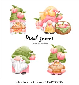 Watercolor peach gnome, watercolor fruit. vector illustration