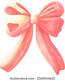 Watercolor Peach Pink Ribbon Bow