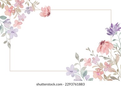 Watercolor peach purple wildflower frame for background, wedding, birthday, wallpaper, banner, decoration etc.