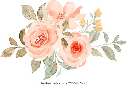 Watercolor peach rose flower arrangement for background, wedding, fabric, textile, greeting, card, wallpaper, banner, sticker, decoration etc.