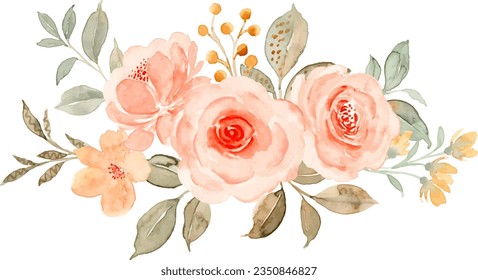 Watercolor peach rose flower arrangement for background, wedding, fabric, textile, greeting, card, wallpaper, banner, sticker, decoration etc.