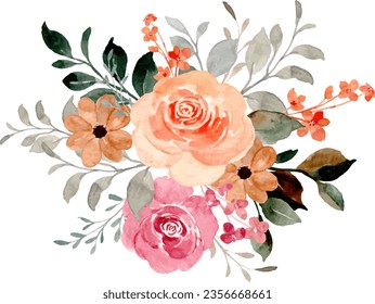 Watercolor peach rose flower bouquet for background, wedding, fabric, textile, greeting, card, wallpaper, banner, sticker, decoration etc.