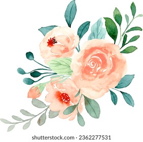 Watercolor peach rose flower bouquet for background, wedding, fabric, textile, greeting, card, wallpaper, banner, sticker, decoration etc.