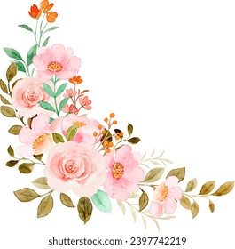 Watercolor peach rose flower bouquet for background, wedding, fabric, textile, greeting, card, wallpaper, banner, sticker, decoration etc.