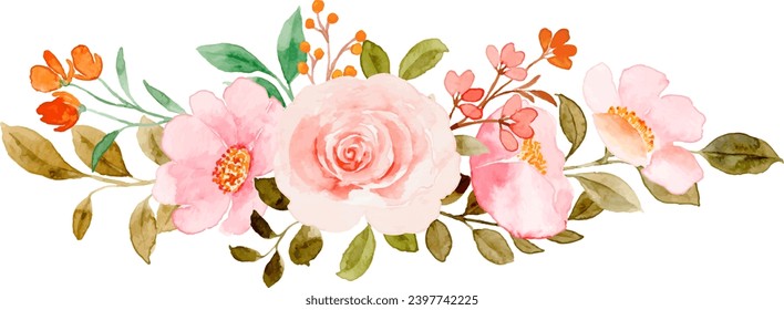 Watercolor peach rose flower bouquet for background, wedding, fabric, textile, greeting, card, wallpaper, banner, sticker, decoration etc.