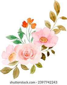 Watercolor peach rose flower bouquet for background, wedding, fabric, textile, greeting, card, wallpaper, banner, sticker, decoration etc.