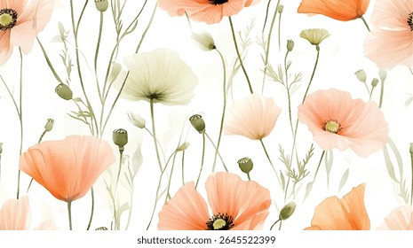 Watercolor peach rose flower seamless pattern for background, fabric, textile, fashion, wallpaper, wedding, banner, sticker, decoration etc.