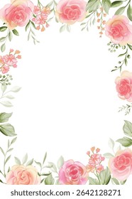 Watercolor Peach Rose and Greenery Rectangular Frame