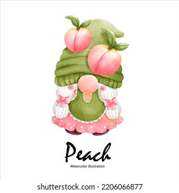 Watercolor peaches, peach gnome watercolor fruit. vector illustration