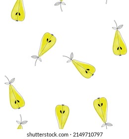 Patrón transparente de pera acuarela sobre fondo blanco. Papel tapizado de frutas de verano con doodle. Diseño vectorial de textura moderna para tejidos, prendas de vestir, cubiertas, papel de envoltura, raspado, textil