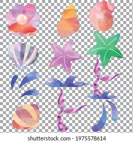 Watercolor Pearl,Shell,Splash,Splash Tail,Starfish and Mermaid Tail,Watercolor Vector