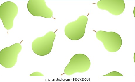 Watercolor Pears Seamless Background Pattern.Hand Painted Minimalist Seamless Pattern with Watercolor Whole Pears and Green Leaves.